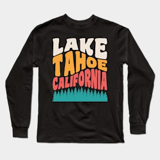 Lake Tahoe California Mountains Hiking Retro Typography Long Sleeve T-Shirt